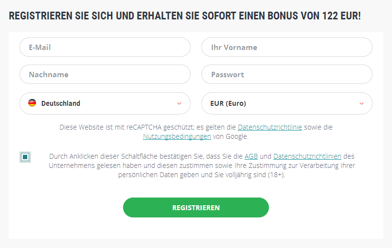 Anmeldeformular Deutschland