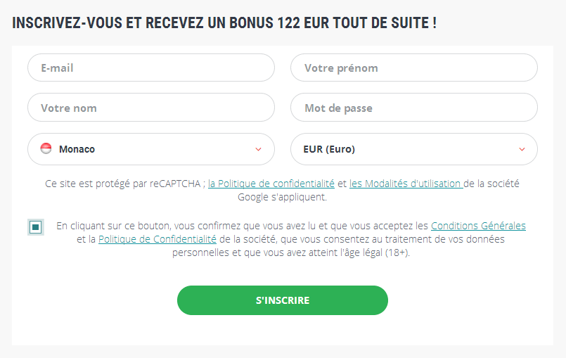 Formulaire d'inscription France