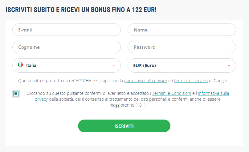 Form di Registrazione Italia