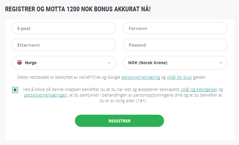 Registreringsskjema Norge