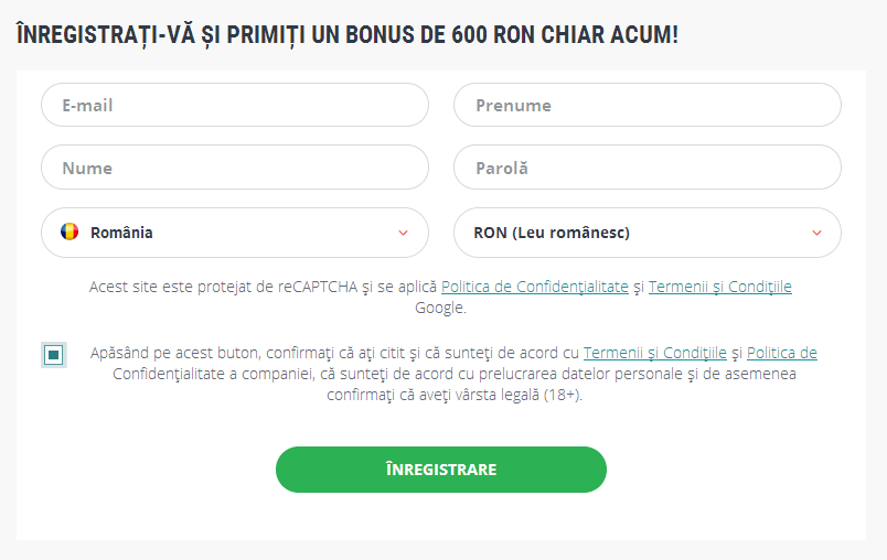 Formular de înregistrare Romania